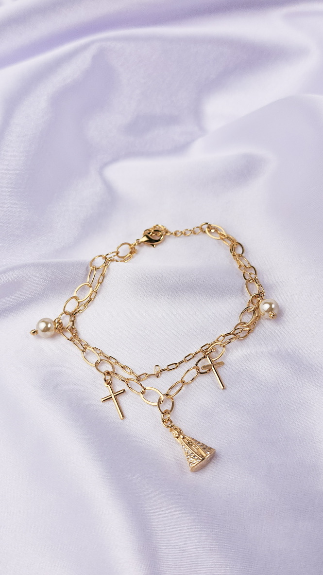 Pulseira Mãe Aparecida e cruz